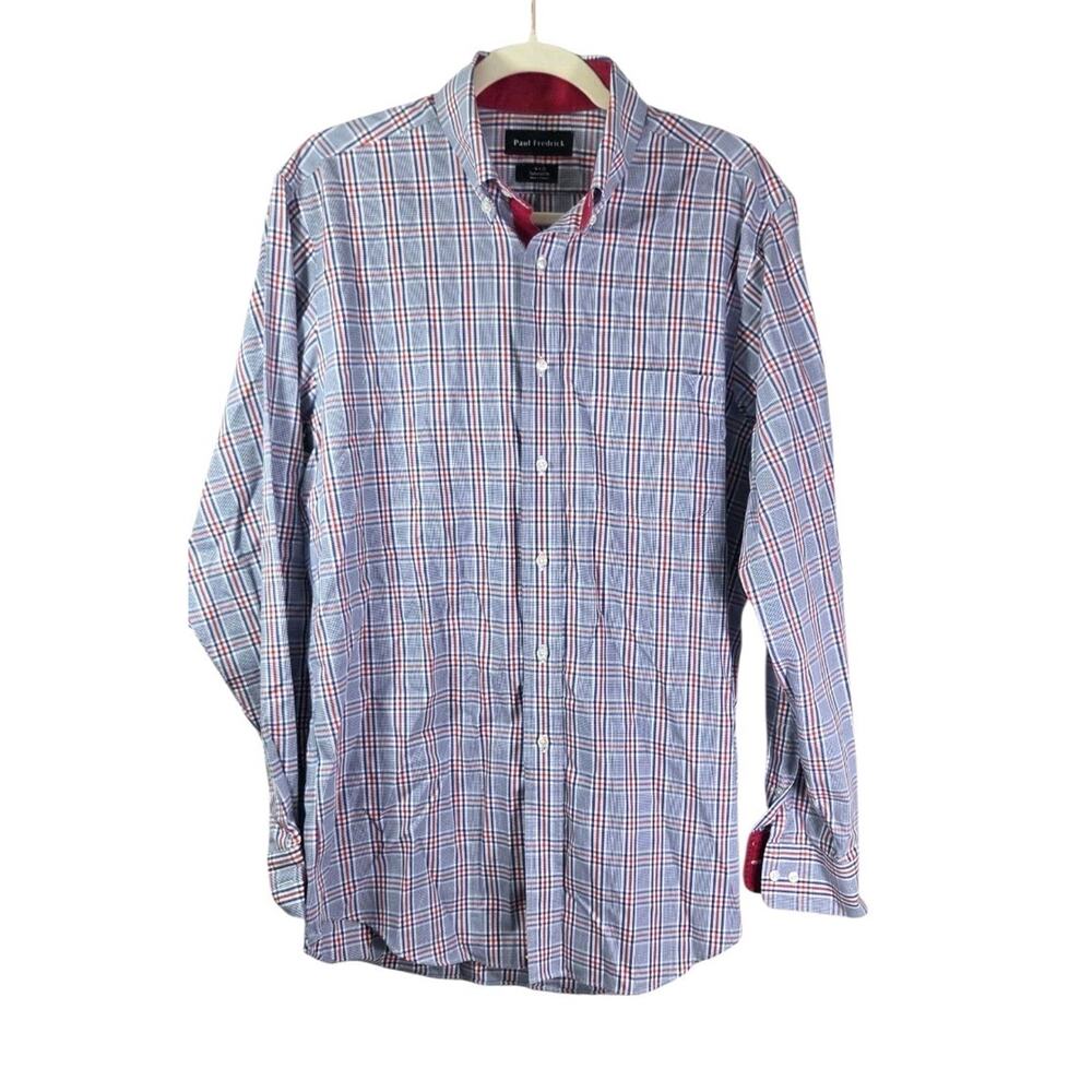 Paul Frederick Men's Cotton Check Lon‎ Sleeve Button Down 100% Cotton 16x35